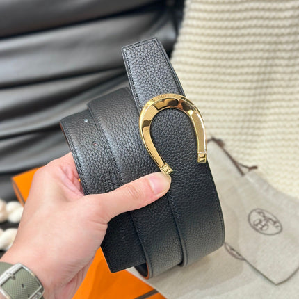 HM LUCK BELT GOLD BUCKLE & REVERSIBLE BLACK LEATHER STRAP 38MM