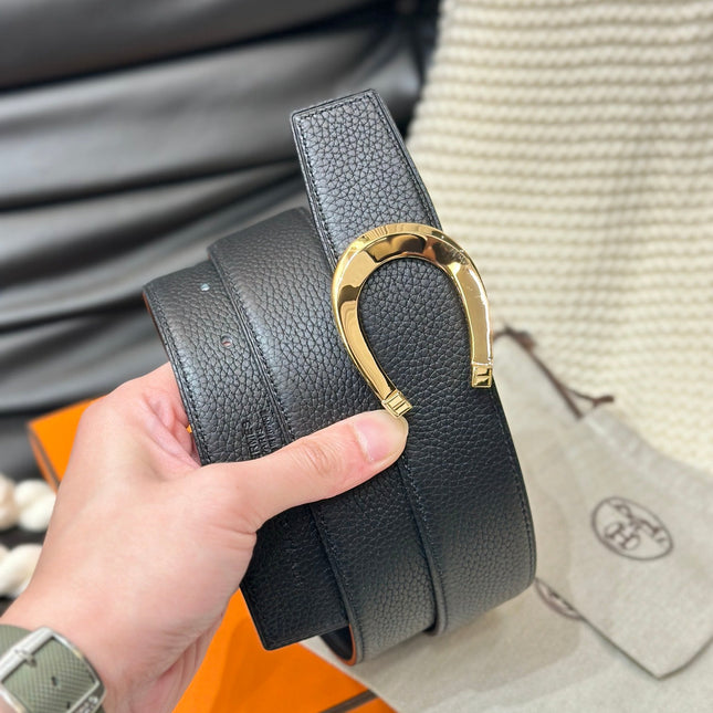 HM LUCK BELT GOLD BUCKLE & REVERSIBLE BLACK LEATHER STRAP 38MM