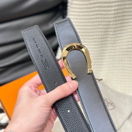 HM LUCK BELT GOLD BUCKLE & REVERSIBLE BLACK LEATHER STRAP 38MM