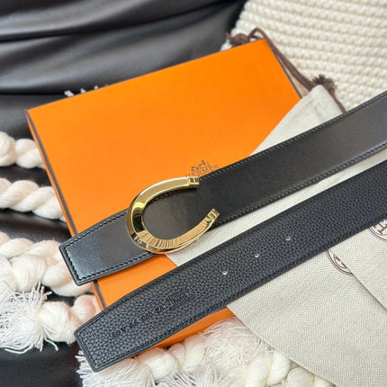 HM LUCK BELT GOLD BUCKLE & REVERSIBLE BLACK LEATHER STRAP 38MM