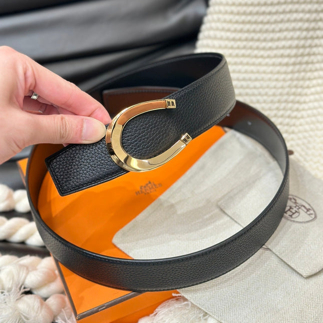 HM LUCK BELT GOLD BUCKLE & REVERSIBLE BLACK LEATHER STRAP 38MM
