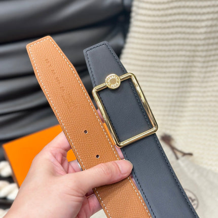 HM OSCAR BELT GOLD BUCKLE & REVERSIBLE GINGER ORANGE LEATHER STRAP 38MM