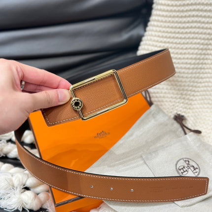 HM OSCAR BELT GOLD BUCKLE & REVERSIBLE GINGER ORANGE LEATHER STRAP 38MM