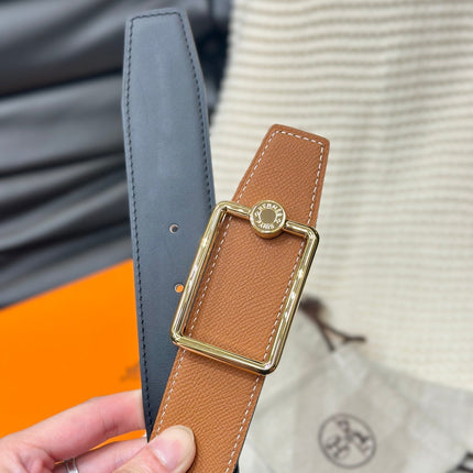 HM OSCAR BELT GOLD BUCKLE & REVERSIBLE GINGER ORANGE LEATHER STRAP 38MM