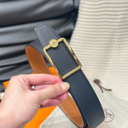 HM OSCAR BELT GOLD BUCKLE & REVERSIBLE GINGER ORANGE LEATHER STRAP 38MM