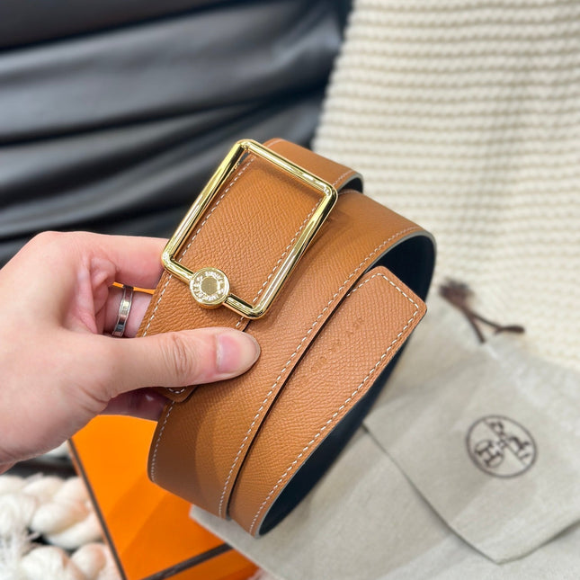 HM OSCAR BELT GOLD BUCKLE & REVERSIBLE GINGER ORANGE LEATHER STRAP 38MM