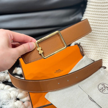 HM TUBE H BELT GOLD BUCKLE & REVERSIBLE GINGER ORANGE LEATHER STRAP 38MM