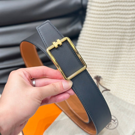 HM TUBE H BELT GOLD BUCKLE & REVERSIBLE GINGER ORANGE LEATHER STRAP 38MM