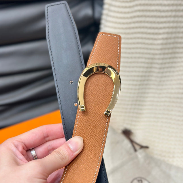 HM LUCK BELT GOLD BUCKLE & REVERSIBLE DARK ORANGE LEATHER STRAP 38MM