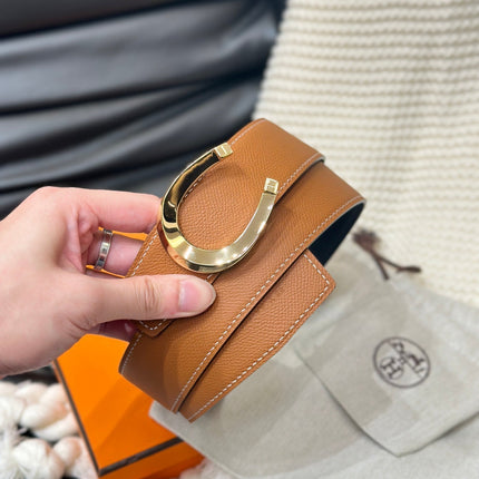 HM LUCK BELT GOLD BUCKLE & REVERSIBLE DARK ORANGE LEATHER STRAP 38MM