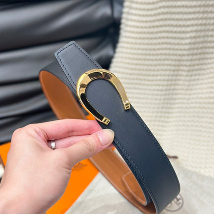 HM LUCK BELT GOLD BUCKLE & REVERSIBLE DARK ORANGE LEATHER STRAP 38MM