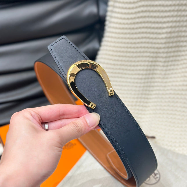 HM LUCK BELT GOLD BUCKLE & REVERSIBLE DARK ORANGE LEATHER STRAP 38MM