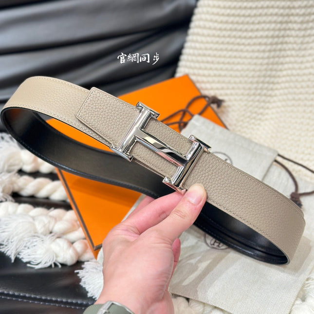 HM 5382 BELT SILVER BUCKLE & REVERSIBLE CAMEL BROWN LEATHER STRAP 38MM