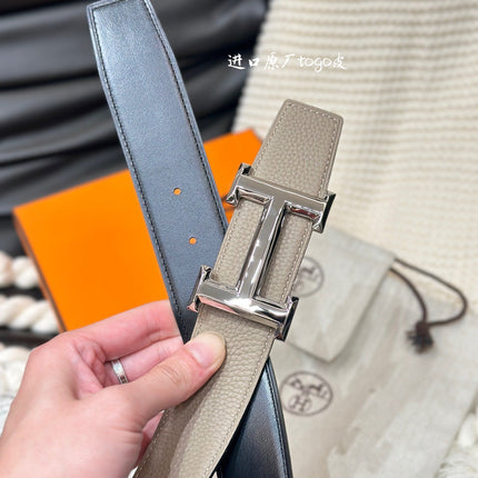 HM 5382 BELT SILVER BUCKLE & REVERSIBLE CAMEL BROWN LEATHER STRAP 38MM