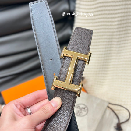 HM 5382 BELT GOLD BUCKLE & REVERSIBLE BLACK LEATHER STRAP 38MM