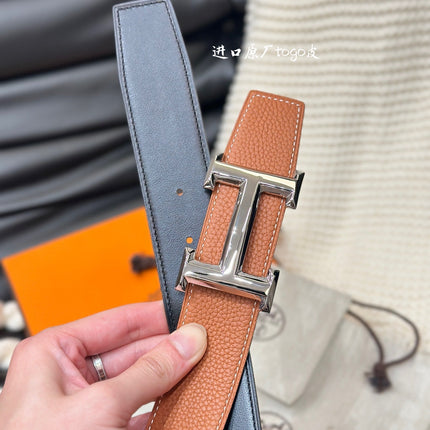 HM 5382 BELT SILVER BUCKLE & REVERSIBLE ORANGE LEATHER STRAP 38MM