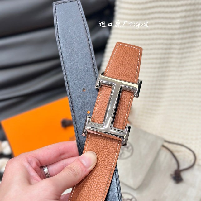 HM 5382 BELT SILVER BUCKLE & REVERSIBLE ORANGE LEATHER STRAP 38MM