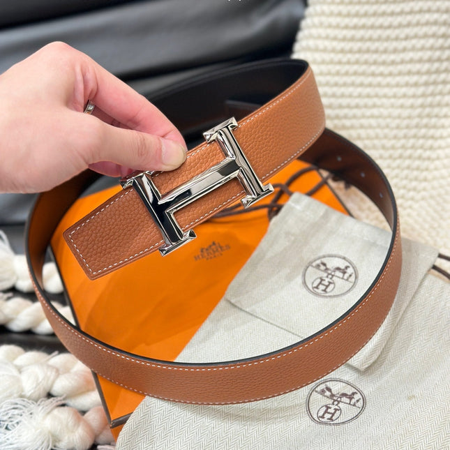 HM 5382 BELT SILVER BUCKLE & REVERSIBLE ORANGE LEATHER STRAP 38MM