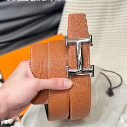 HM 5382 BELT SILVER BUCKLE & REVERSIBLE ORANGE LEATHER STRAP 38MM