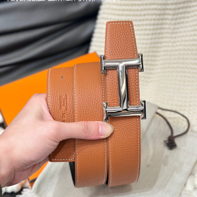 HM 5382 BELT SILVER BUCKLE & REVERSIBLE ORANGE LEATHER STRAP 38MM