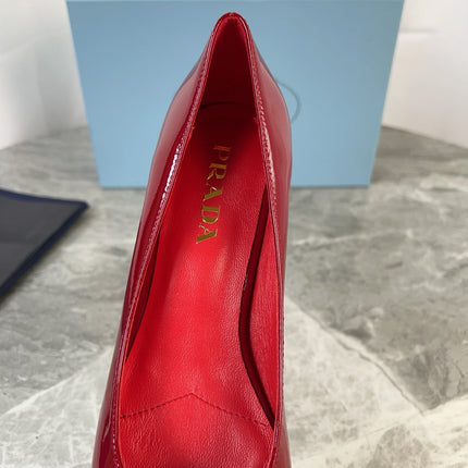 PRADA 25S LOW HEELS SLIP ON BOW 45MM IN DARK WINE RED GLOSSY CALFSKIN