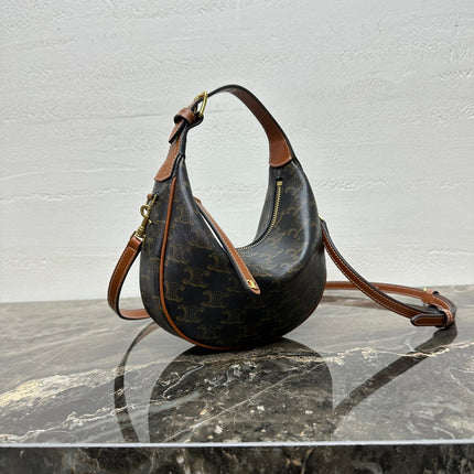 CELINE 25S TEEN LULU BAG 24 IN BLACK TRIOMPHE CANVAS AND BROWN CALFSKIN TRIM