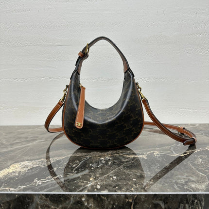 CELINE 25S TEEN LULU BAG 24 IN BLACK TRIOMPHE CANVAS AND BROWN CALFSKIN TRIM