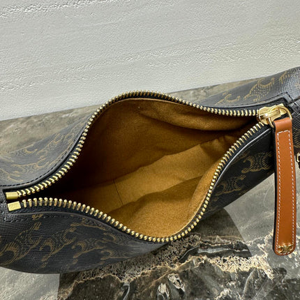 CELINE 25S TEEN LULU BAG 24 IN BLACK TRIOMPHE CANVAS AND BROWN CALFSKIN TRIM