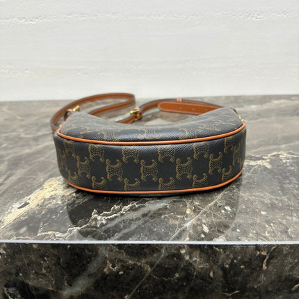 CELINE 25S TEEN LULU BAG 24 IN BLACK TRIOMPHE CANVAS AND BROWN CALFSKIN TRIM