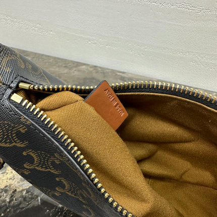 CELINE 25S TEEN LULU BAG 24 IN BLACK TRIOMPHE CANVAS AND BROWN CALFSKIN TRIM