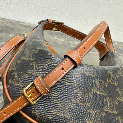 CELINE 25S TEEN LULU BAG 24 IN BLACK TRIOMPHE CANVAS AND BROWN CALFSKIN TRIM