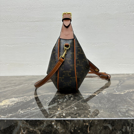 CELINE 25S TEEN LULU BAG 24 IN BLACK TRIOMPHE CANVAS AND BROWN CALFSKIN TRIM