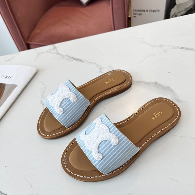 LYMPIA MULE STRIPED BLUE SKY CANVAS WOOL LOGO