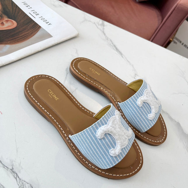 LYMPIA MULE STRIPED BLUE SKY CANVAS WOOL LOGO