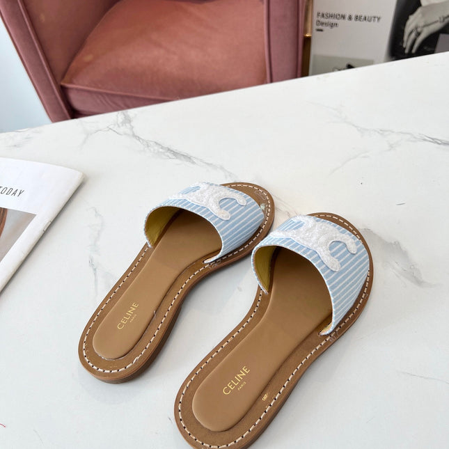 LYMPIA MULE STRIPED BLUE SKY CANVAS WOOL LOGO