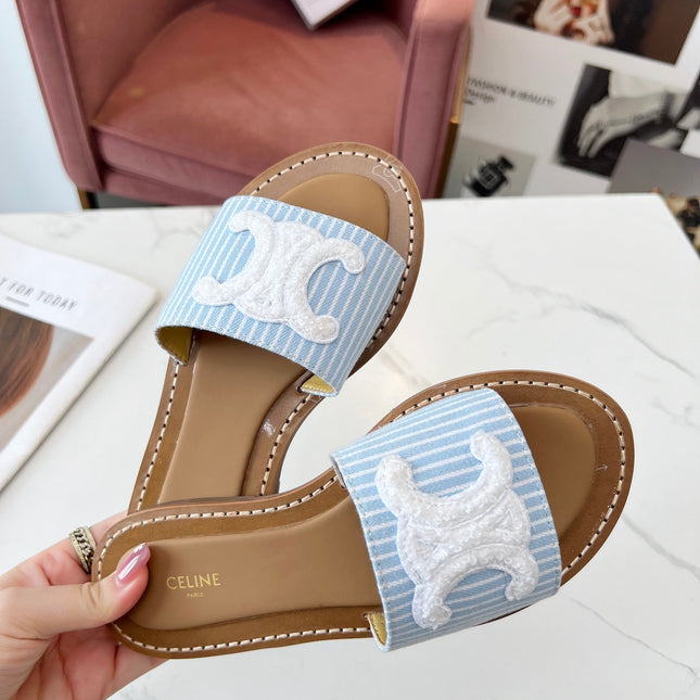 LYMPIA MULE STRIPED BLUE SKY CANVAS WOOL LOGO