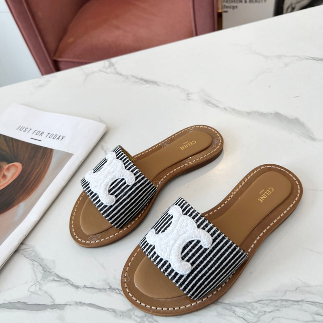 LYMPIA MULE STRIPED CANVAS WOOL LOGO