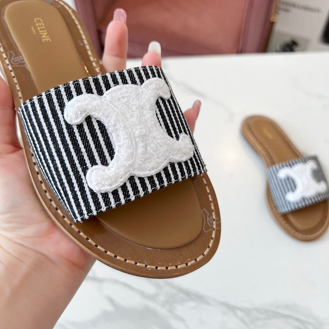 LYMPIA MULE STRIPED CANVAS WOOL LOGO