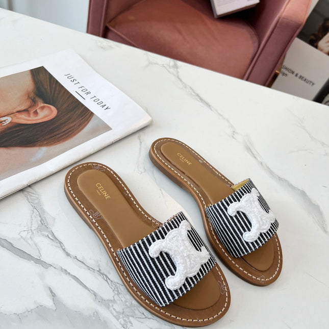 LYMPIA MULE STRIPED CANVAS WOOL LOGO