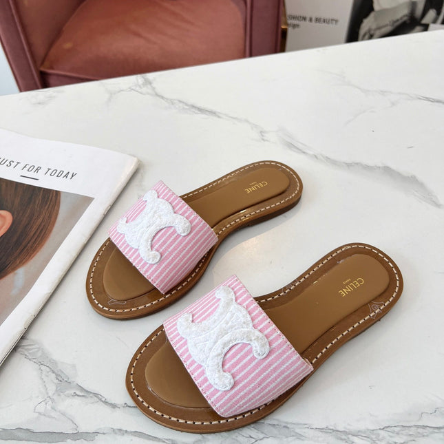 LYMPIA MULE STRIPED LIGHT PINK CANVAS WOOL LOGO