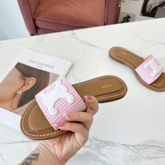 LYMPIA MULE STRIPED LIGHT PINK CANVAS WOOL LOGO