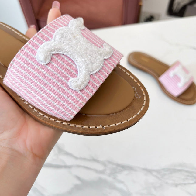 LYMPIA MULE STRIPED LIGHT PINK CANVAS WOOL LOGO