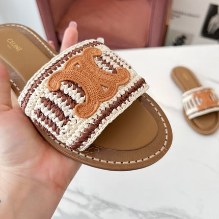 LYMPIA MULE WHITE MIX BROWN RAFFIA PERU BROWN LOGO