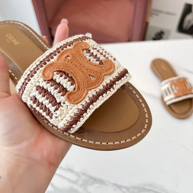 LYMPIA MULE WHITE MIX BROWN RAFFIA PERU BROWN LOGO