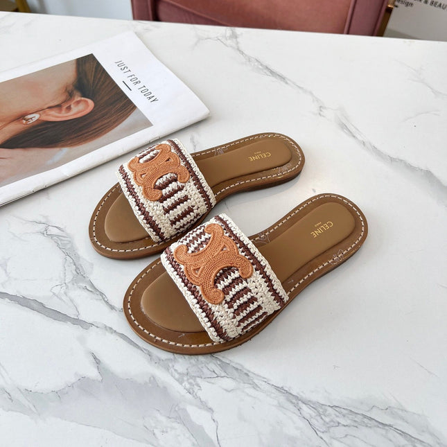 LYMPIA MULE WHITE MIX BROWN RAFFIA PERU BROWN LOGO