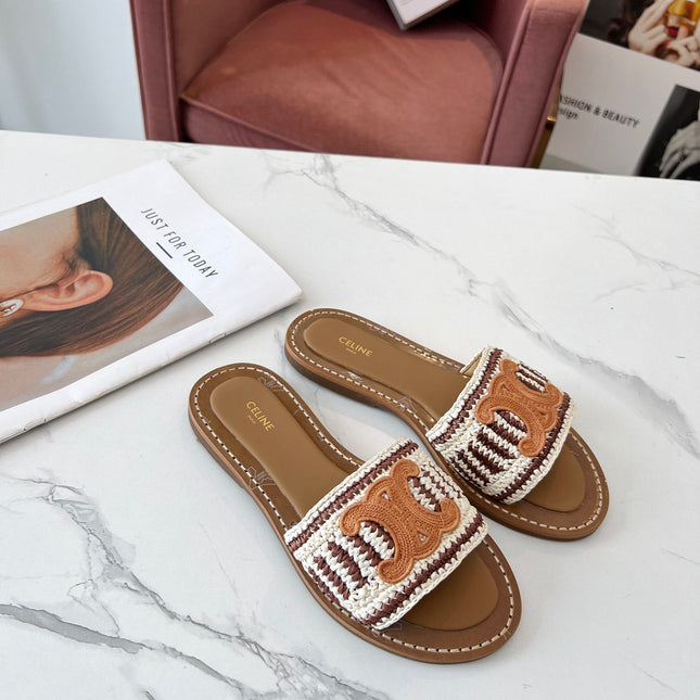 LYMPIA MULE WHITE MIX BROWN RAFFIA PERU BROWN LOGO