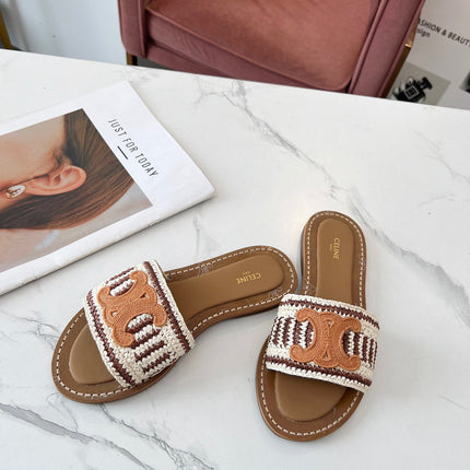 LYMPIA MULE WHITE MIX BROWN RAFFIA PERU BROWN LOGO