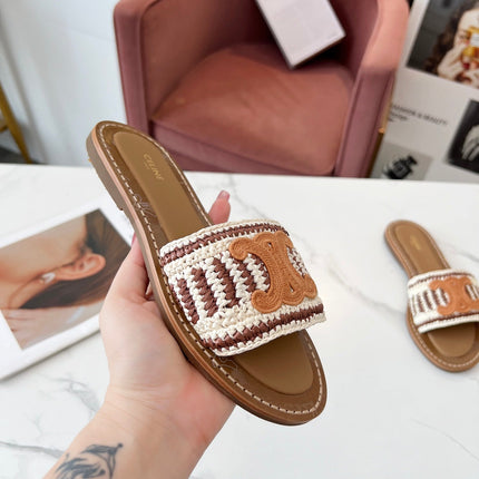 LYMPIA MULE WHITE MIX BROWN RAFFIA PERU BROWN LOGO