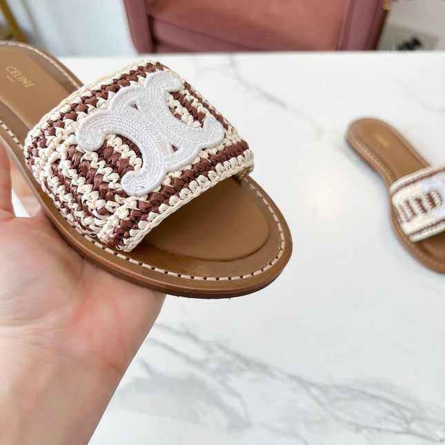 LYMPIA MULE WHITE MIX BROWN RAFFIA