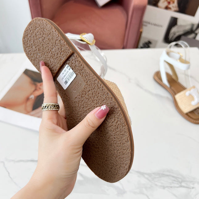 TRIOMPHE SANDALS BEIGE RAFFIA WHITE WOOL